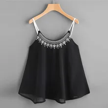 Летний укороченный топ для девочек; Женская мода; шифоновый пляжный жилет; рубашки в стиле ретро с вышивкой и круглым вырезом; рубашка без рукавов; Camis# LH