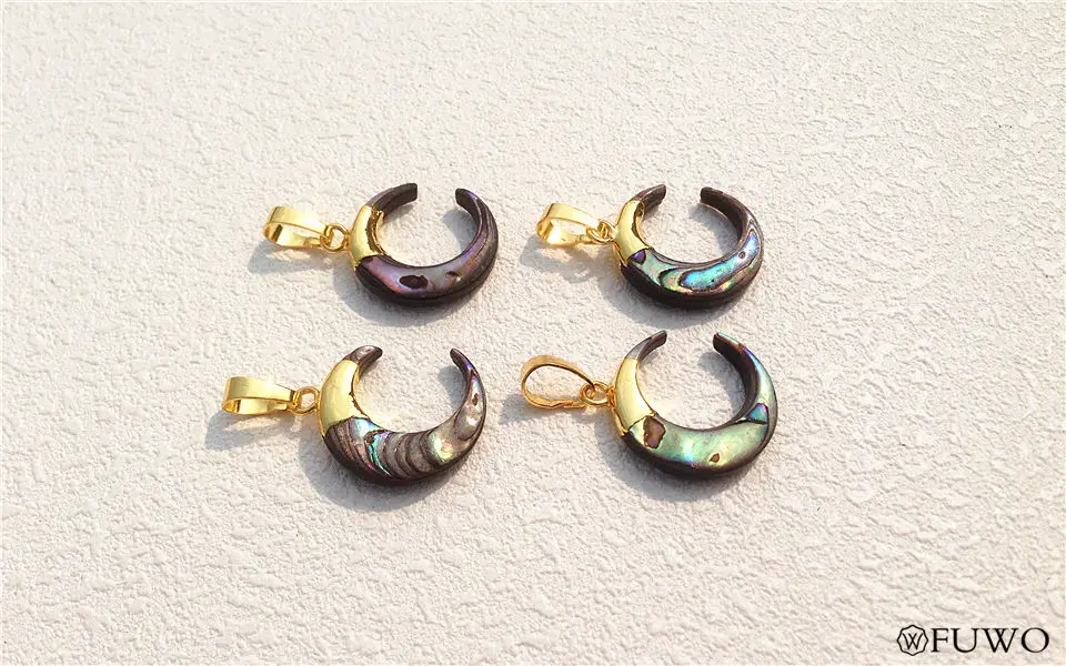 Natural abalone shell crescent pendant 9