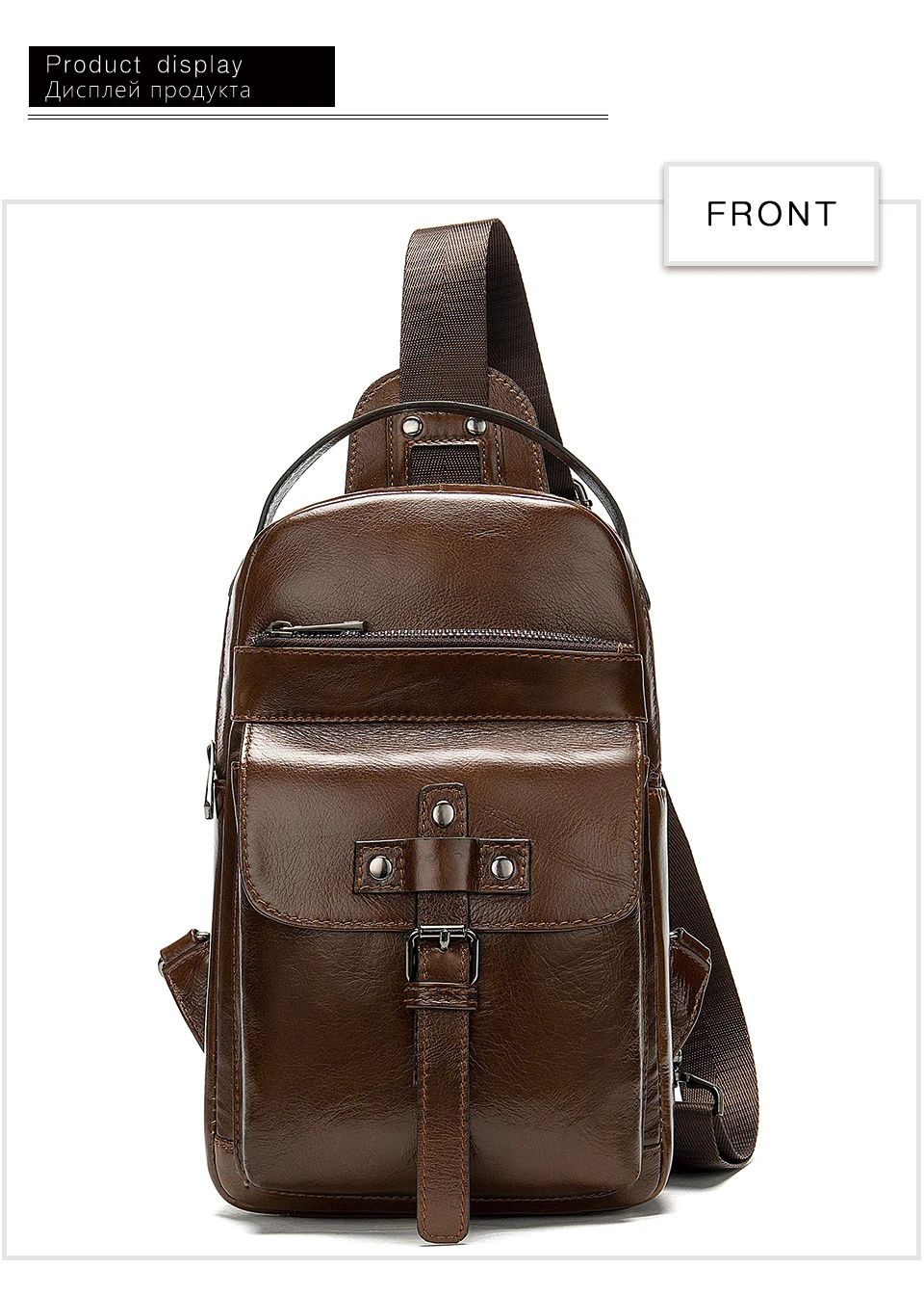 13 Men's Bag Leather Sling Bag Caual Men's Shoulder Bag Vintage Crossbody Bags for Men with Headphone Hole Travel Chest Pack