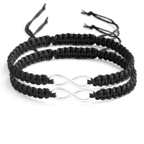 1 пара влюбленных ручной веревочки бесконечность регулируемый браслет ювелирные изделия подарок для пар бойфренд девушка ювелирные изделия - Окраска металла: Black