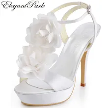 Красивые пикантные Летние босоножки; женские EP2068-PF-белые туфли с открытым носком на высоком каблуке; туфли с ремешком на щиколотке с цветочным узором; атласная женская свадебная обувь