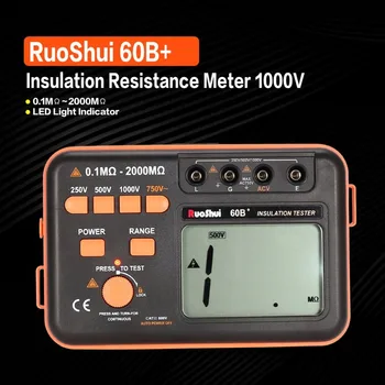 

RuoShui 60B+ 1000V Digital Auto Range Insulation Resistance Meter Tester Megohmmeter Megger High Voltage LED Indication