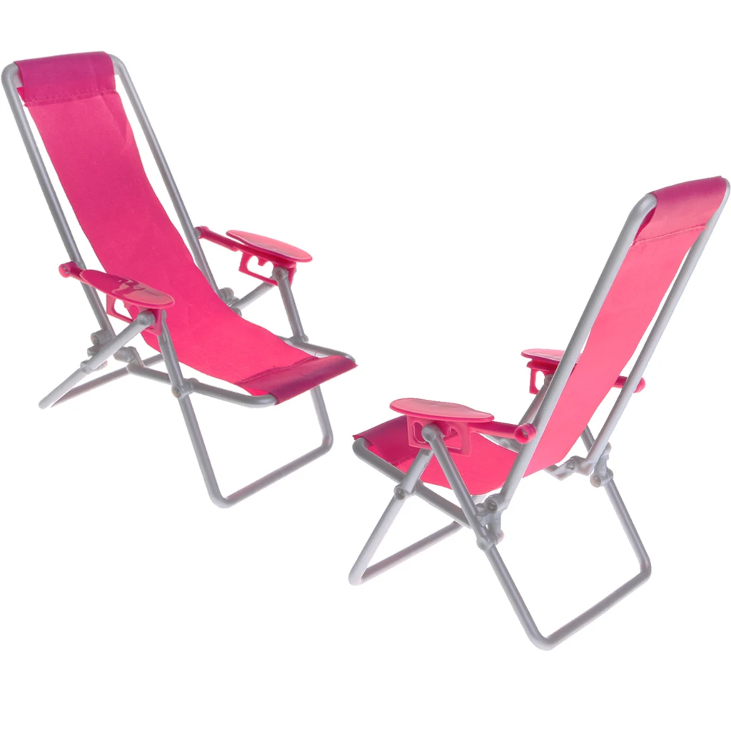 2 Pieces 1/6 Dolls House Miniature Beach Deck Chair for   Blythe Hot Toys Accessory