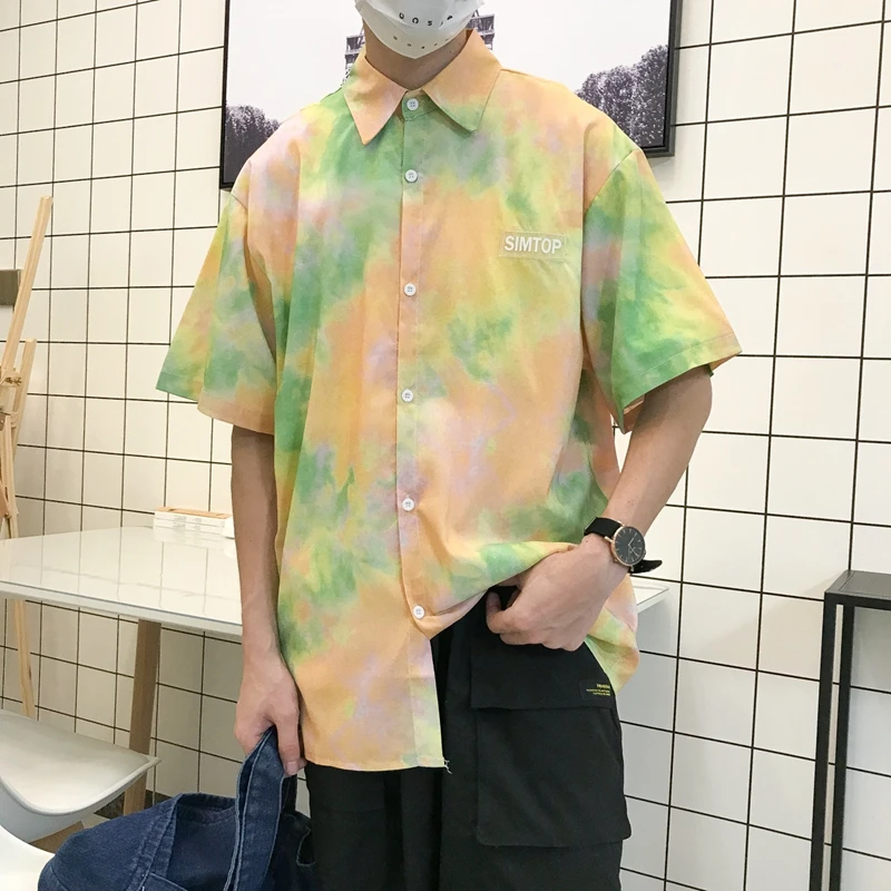 

Dark Icon Tie Dyeing Shirt Men Short Sleeved Men's Shirts Summer Hawaii Shirts for Men 3Colors