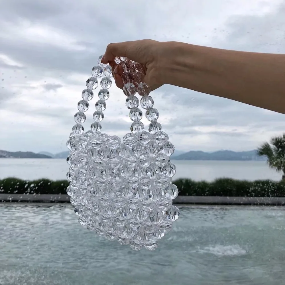 Transparent Crystal Bag Designer Pearls Jelly Bag Clutch Clear Bag
