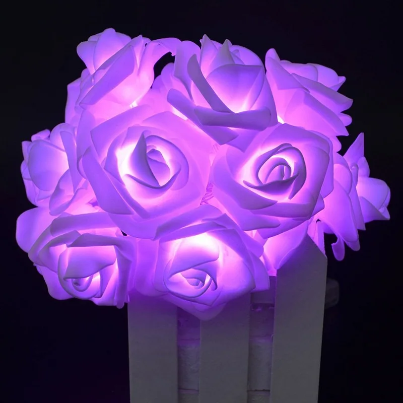 Горячая Распродажа, 3 м, 20 роз, цветок, гирлянда, светодиодный, праздничная гирлянда, на День святого Валентина, День рождения, свадьбу, для украшения, экономичная батарея - Испускаемый цвет: Фиолетовый