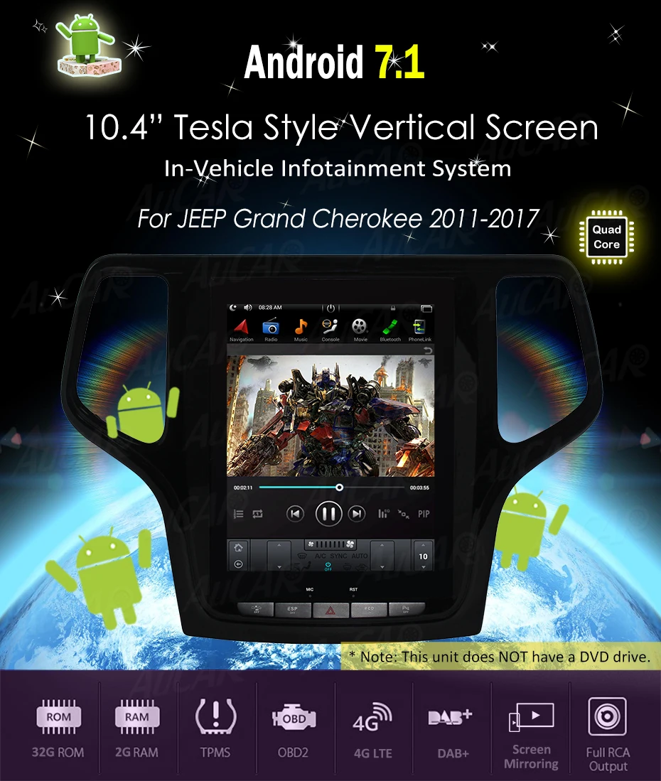 Clearance 2 DIN car radio Android 8.1 10.4" Tesla Style for Jeep Grand Cherokee 2014 2015 2016 2017 2018 1 DIN cassette player stereo HDMI 6