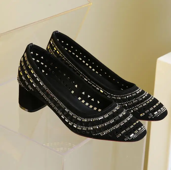 Tobillera Mode Strass dekor Medium Heels Rote Schwarze Pumps Tobillera Mode Strass dekor Medium Heels Rote Schwarze Pumps