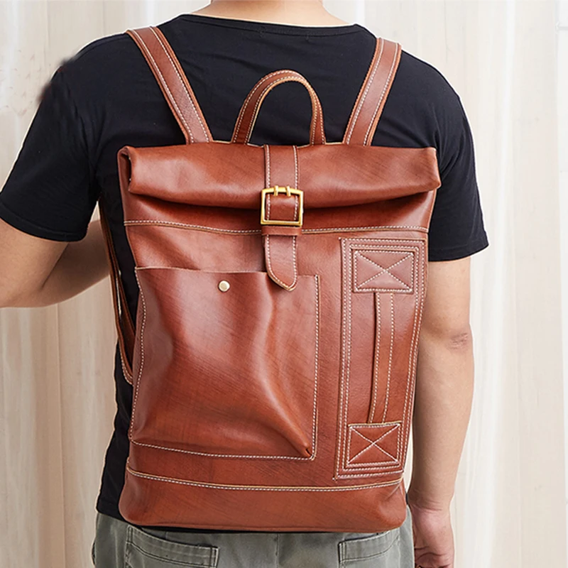 

Men 100% Natural Skin Backpack School Daypack Top Quality Genuine Leather Laptop Book Bags Male Large Capacity Rucksack Knapsack