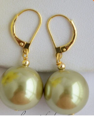 

Z6544 16MM ROUND GREEN SOUTH SEA SHELL PEARL EARRING>Lovely Fine Nobility Lady's Women's Earrings