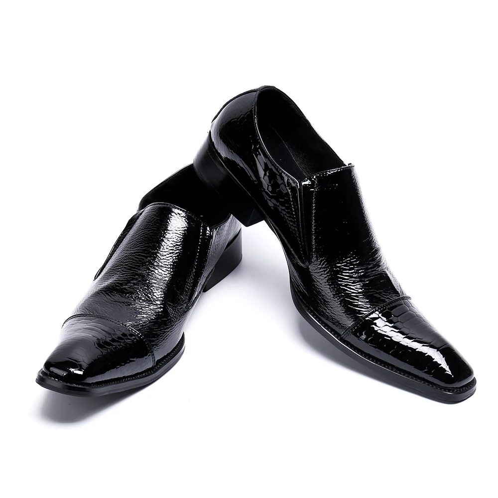 Zobairou/черные туфли из лакированной кожи официальная оксфордская обувь с квадратным носком для мужчин; офисные итальянские туфли без застежки лоферы на плоской подошве; большие размеры