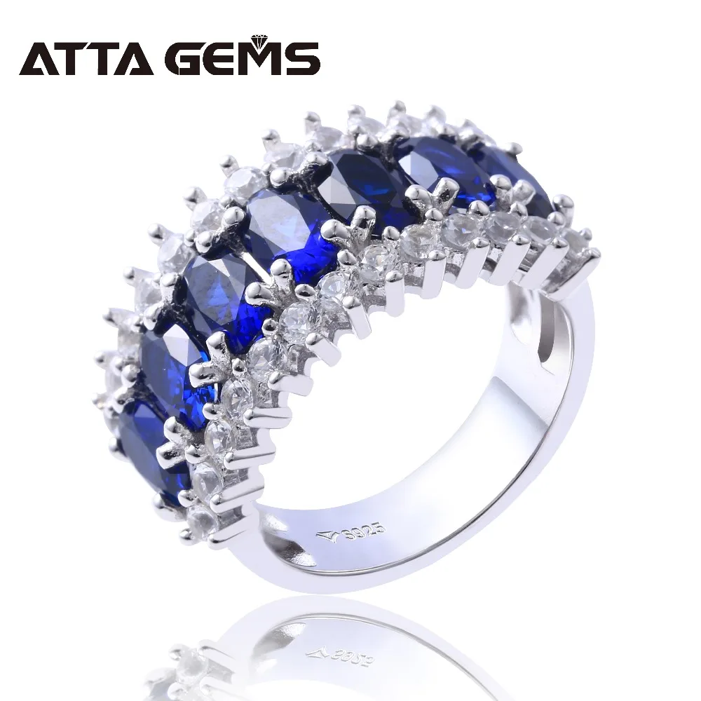 

Blue Sapphire Sterling Silver Rings for Women Wedding Rings 6.5 Carats Created Sapphire Faced Cut Engagement S925 Rings