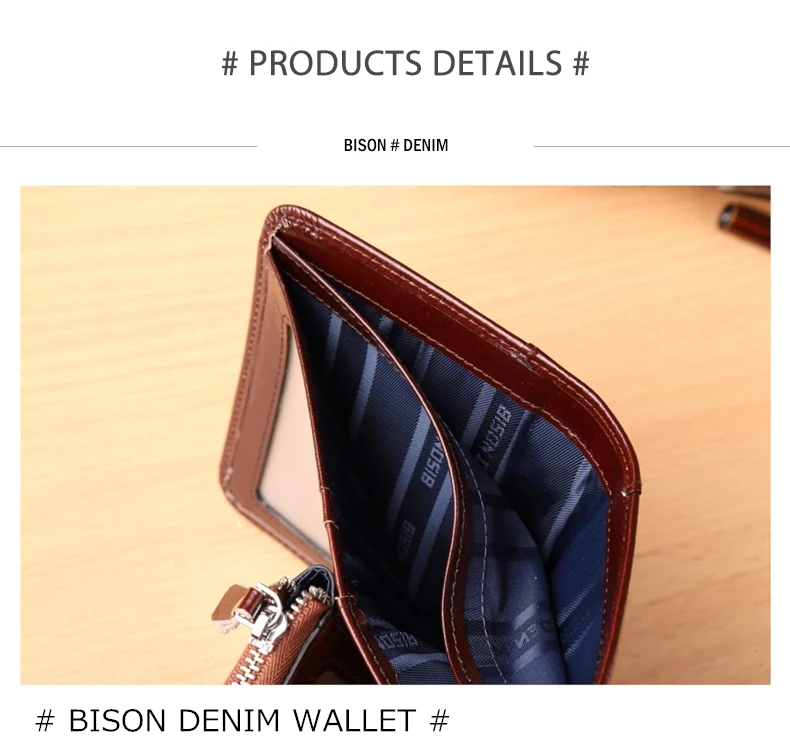 BISON DENIM мужской кошелек из натуральной кожи, винтажные двойные мужские кошельки с отделением для монет, мужские короткие кошельки N4441