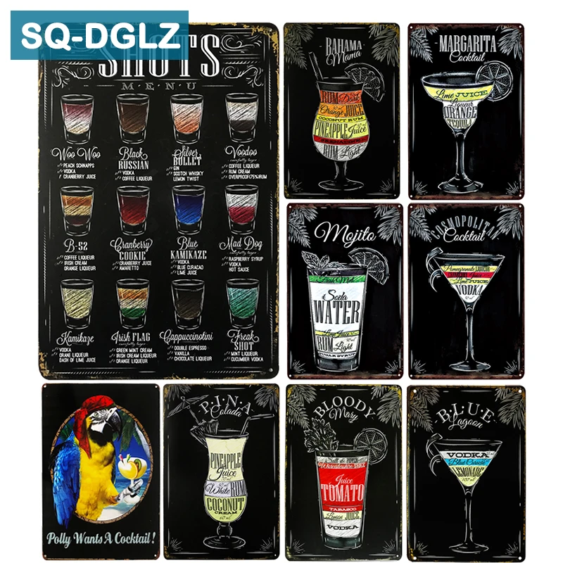 

[SQ-DGLZ]Hand-Painted Blackboard Cocktail Metal Sign Bar Wall Decor Vintage Metal Crafts Home Decor Painting Plaques Art Poster