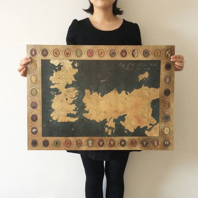 

XN-004 retro Kraft Game of Thrones Map movie Poster Wall art crafts sticker Living Room Paint Bar Cafe Decor 71x51cm Free ship