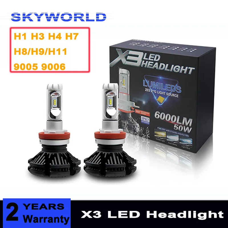

2pcs X3 ZES H4 H7 H1 H3 LED Car Headlight Bulb 3000K/6500K/8000K Yellow White Blue Lamp H8/H9/H11 9005 9006 LED Car Lights