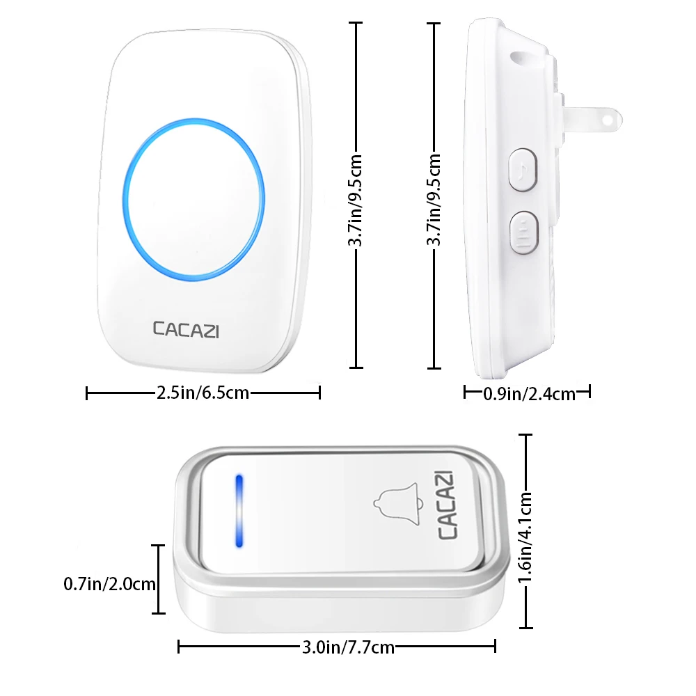Водонепроницаемый беспроводной домашний дверной звонок CACAZI с умным пультом дистанционного управления 300 м светодиодный светильник с батарейным аккумулятором и кнопкой вызова дверной звонок с европейской вилкой 38 Колокольчик 3 громкости