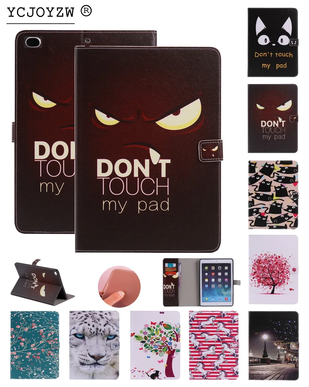 

New popular cartoon Case For Apple 2014 iPad Air 2 A1566`A1567 .PU leather cover+TPU soft Case-Smart sleep wake up case YCJOYZW