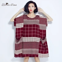 BelineRosa 2017 Large Size Dress Classical Cotton and Linen Plaid Summer Dress Clothes for Pregnant Women Fit 50~90KG TYW0209