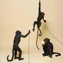 Современный черный/белый обезьяна пеньковая веревка подвесной светильник модные простые искусство северных Реплики смолы Seletti висит