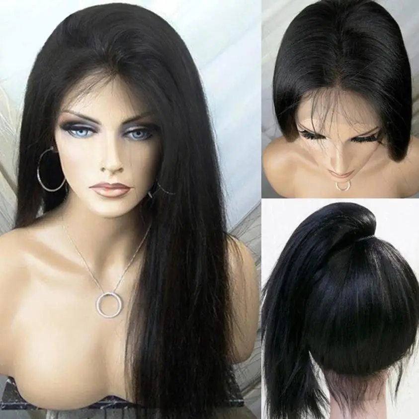

Human Hair Wigs For Women Long Straight Lace Front Full Wig 0703