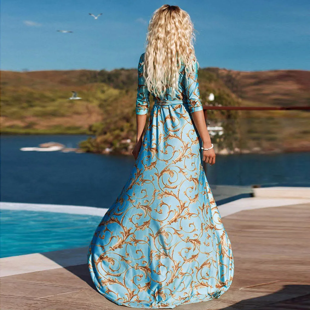 Винтажные Vestidos сексуальные женщины Лето В стиле бохо Макси длинное платье с v