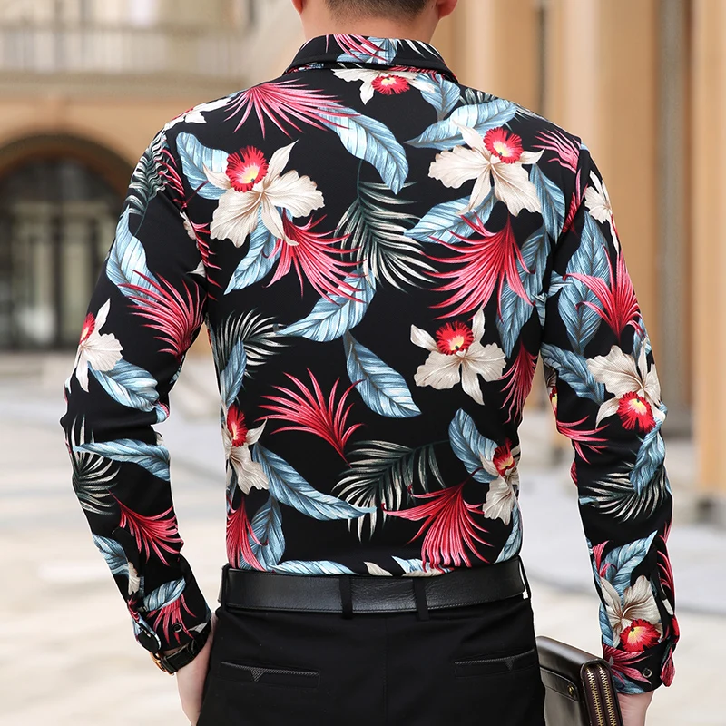 Цветочный принт для мужчин's рубашки для мальчиков бренд camisas уличная повседневное с длинным рукавом Хлопок Slim Fit 5XL рубашка цветочным