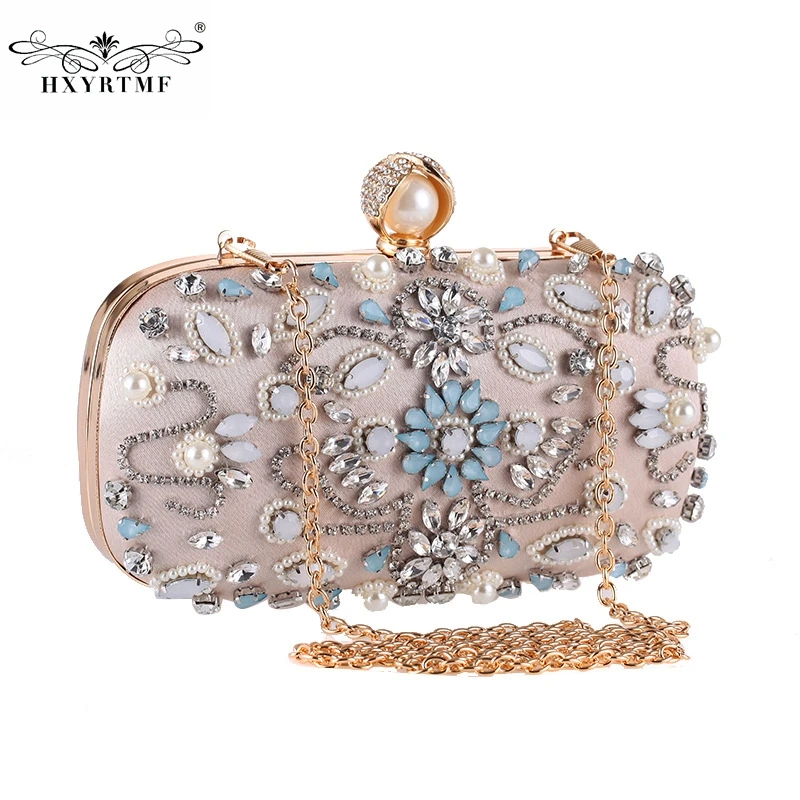 Women Fashion Flowers Luxury Pearl Diamonds Beading Party Dinner