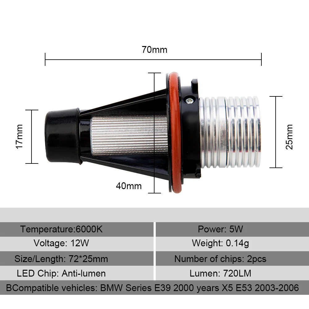 2 шт. для BMW E60 E61 E63 E64 E70 X5 E71 X6 E82 E87 E89 Z4 E90 E91 M3 LED CANBUS Angel Eyes light фара синий