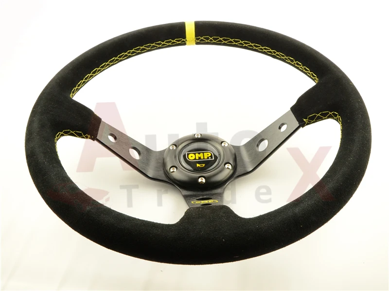 

Unversal 14inch 350mm Deep Corn Drifting OP Steering Wheel Racing Suede Leather Slip-Resistant Sport Steering Wheel Yellow Line