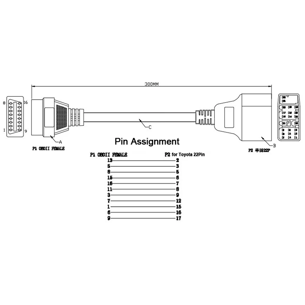 OBD2 22 16 контактный автомобильный диагностический разъем для Toyota 22PIN OBDII кабель