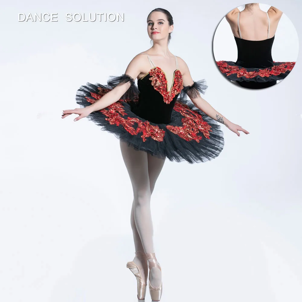 BLL086 Black Velvet Bodice with Red Applique Pre-professional Ballet Costumes Girl and Woman Stage Dancewear Pancake Tutu | Тематическая