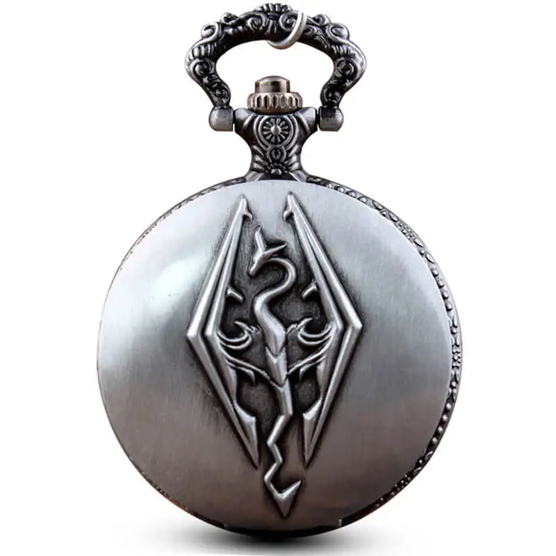 

Elder Scrolls Skyrim Pocket Watches Chains Retro Engraved Dragon Quartz Pocket Watch Necklace Pendent Gifts reloj de bolsillo