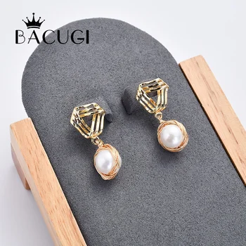 

2019 New Geometric Irregular Natural Freshwater Pearl Long Earrings for Women Girl Party