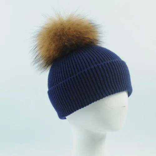 Hat navy N Детский вязаный шарф и шапка, Модный комплект из 2 предметов для маленьких девочек и мальчиков, однотонный зимний теплый меховой комплект с помпонами, вязаная шапка+ шарф - Цвет: Hat navy N