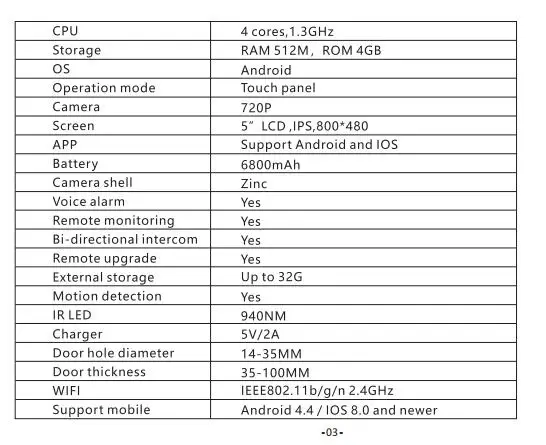 5 дюймов 720P Беспроводной WI-FI вызывное устройство с дверным звонком