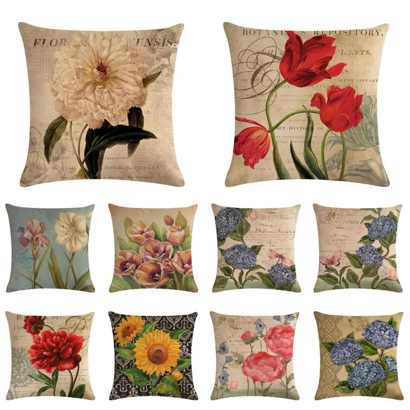45cm*45cm Antique lilies and chrysanthemum pattern linen/cotton throw pillow covers couch cushion cover home decorative pillows