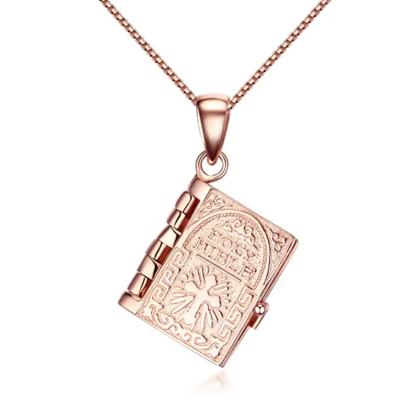 Christian Holy Bible Cross Pendant Necklace For Women Rose Gold Lords
