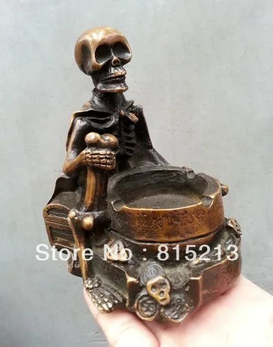 

bi0021 classical 100% Pure Bronze statue ashtray skull Sculpture