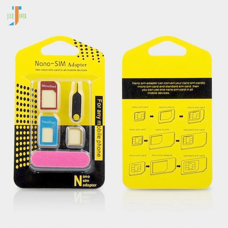 300pcs/lot 5 in 1 Nano Sim Card Adapters+ Regular& Micro Sim+ Standard SIM Card& Tools For iPhone8 7 6 6s Retail Box