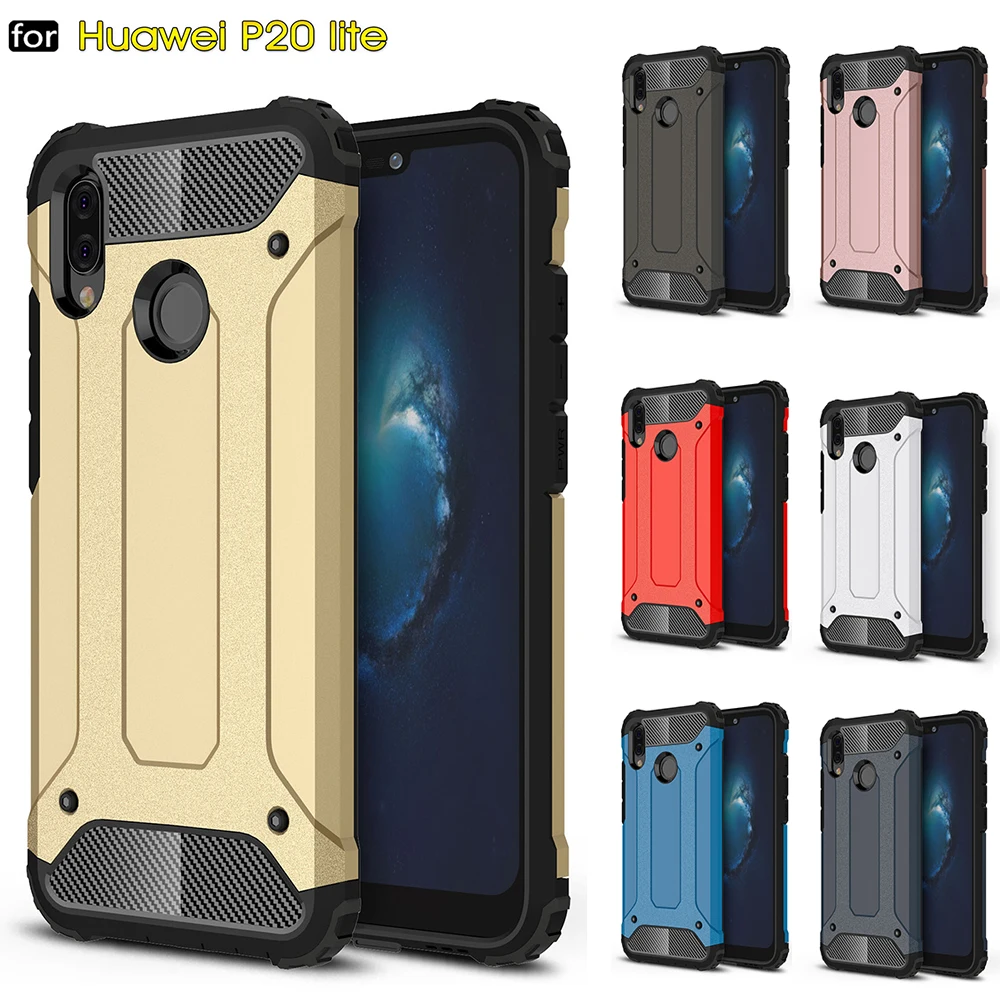 Двойной слой Панцири случае Coque для Huawei P20 Pro/P20 Lite Чехол гибридный жесткий Пластик