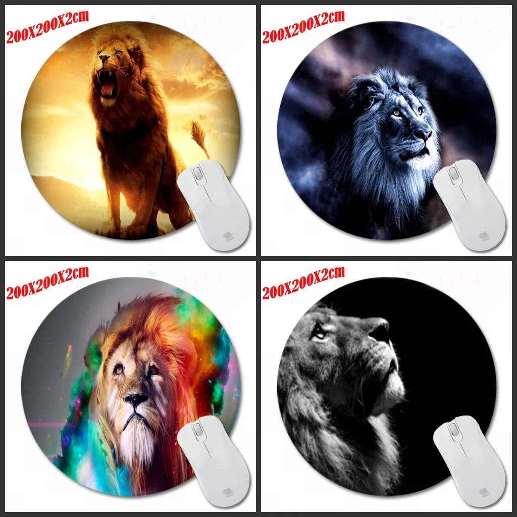 Mairuige Animal Lion Round Mouse Pad Small Size White Round Soft Rubber