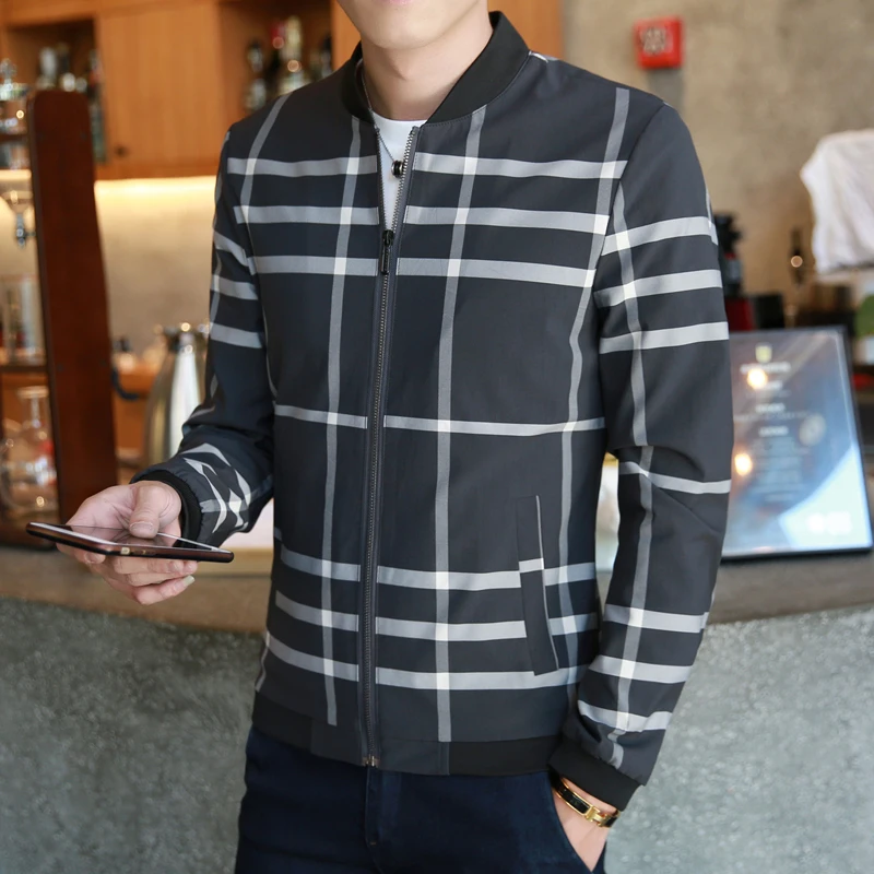 2018 узор проверить куртка Ropa Para Hombre Курточка бомбер Для мужчин Chaquetas черный серый