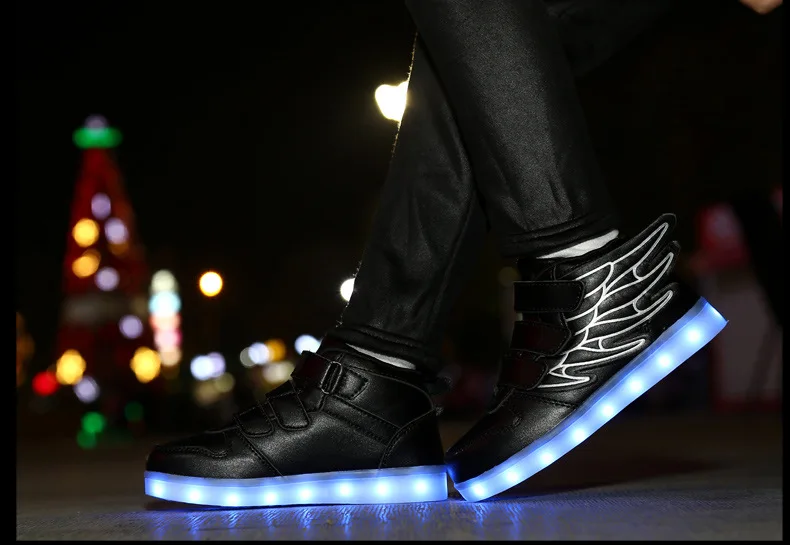 New usb charging glowing sneakers Kids Running led angel's wings kids with lights up luminous shoes girls' boys' shoes leather girl in boots