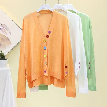 

2019 new thin Korean the summer knit air conditioning Cardigan women Casual Solid Sunscreen sweaters women