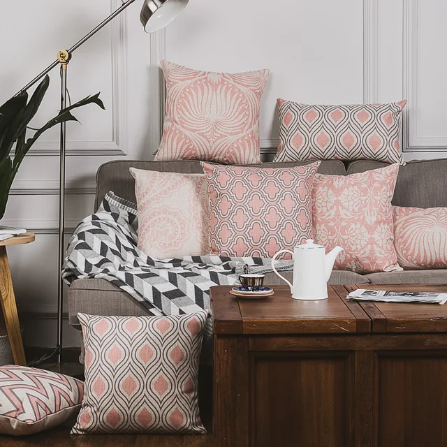 Modern Dusty Pink Chevron Quatrefoil Cushion Cover Linen