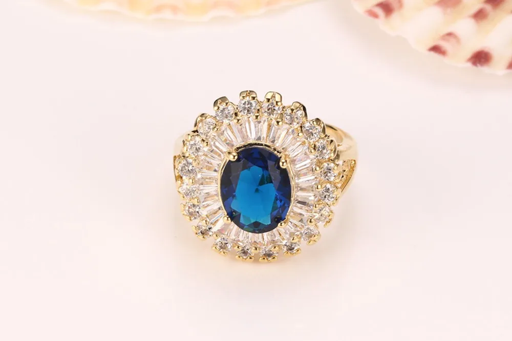 SIZZZ Bijoux Модные кольца для женщин синий циркониевый камень медь Bling Кубический Цирконий кольцо для свадьбы