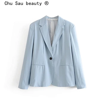 

Chu Sau beauty Casual Chic Vintage Solid Blazer Women Office Lady Slim Blazer Feminino Single Button Chaqueta Mujer