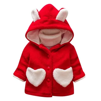 

Autumn Winter Children Girls Baby Kids Outerwear Cartoon Style Ear Heart Warm Thick Hooded Coat Clothes