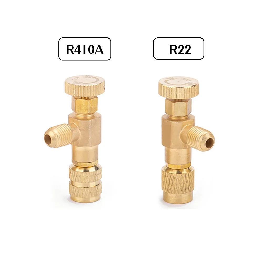 

R22 R40A Refrigerant Charging Valve Safety Adapter 1/4"- 5/16" Copper Flow Control Valves Copper and Fluorine Safety Valve